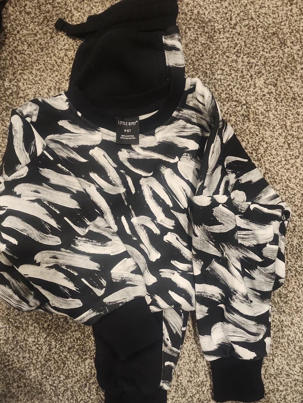 Little Bipsy Black & White Brushstroke Pullover Hoodie